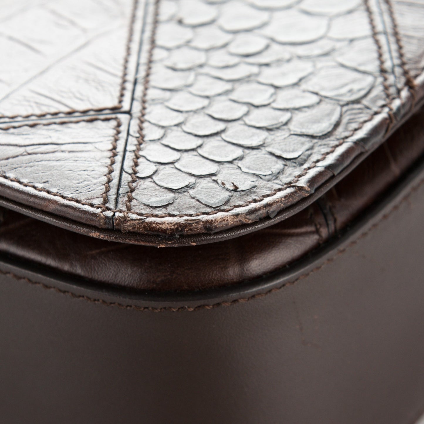 Reptile Calfskin Embossed Patchwork Small Classic Monogram Universite Bag Brown