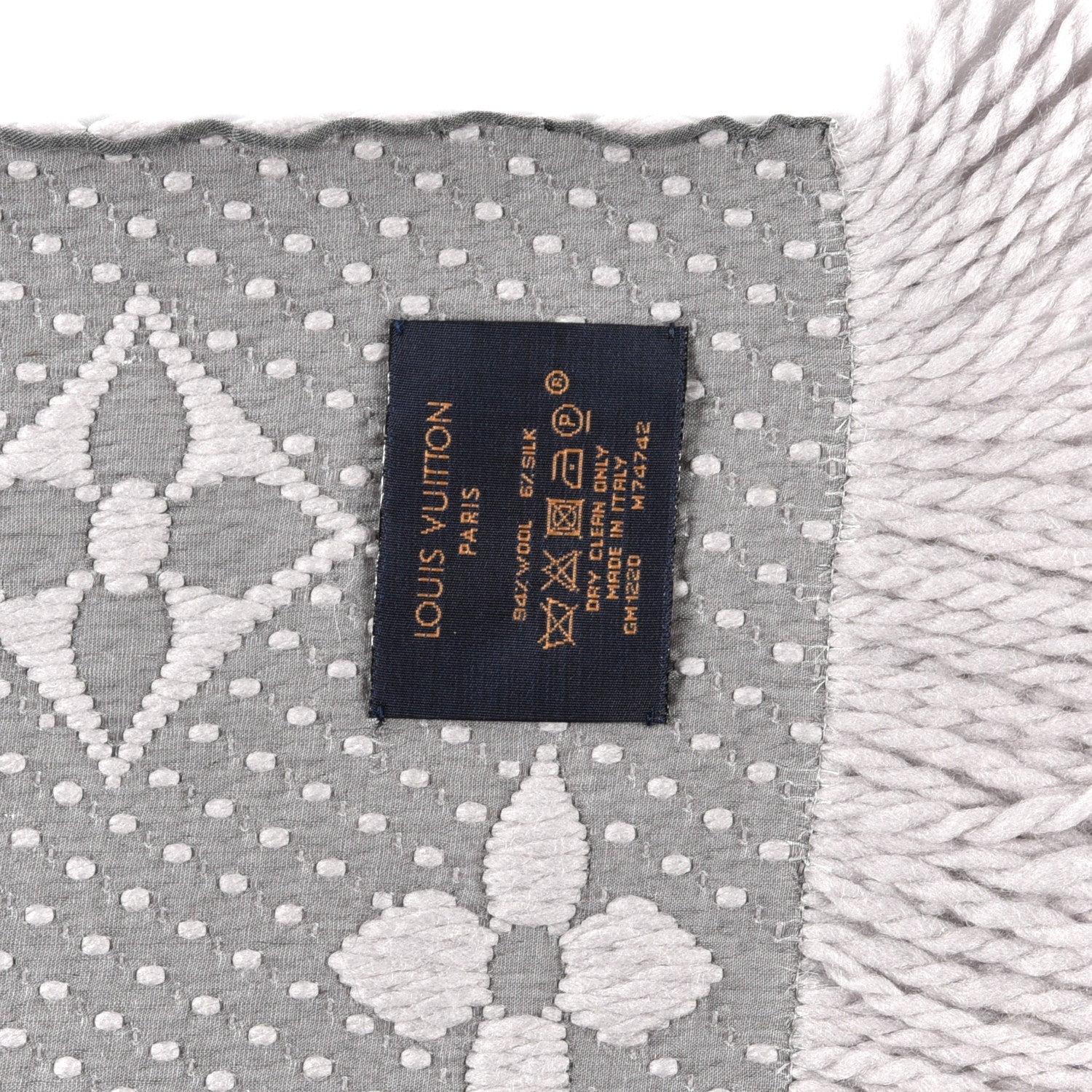 Louis Vuitton Wool Silk Logomania Scarf Pearl Grey 4 of 4