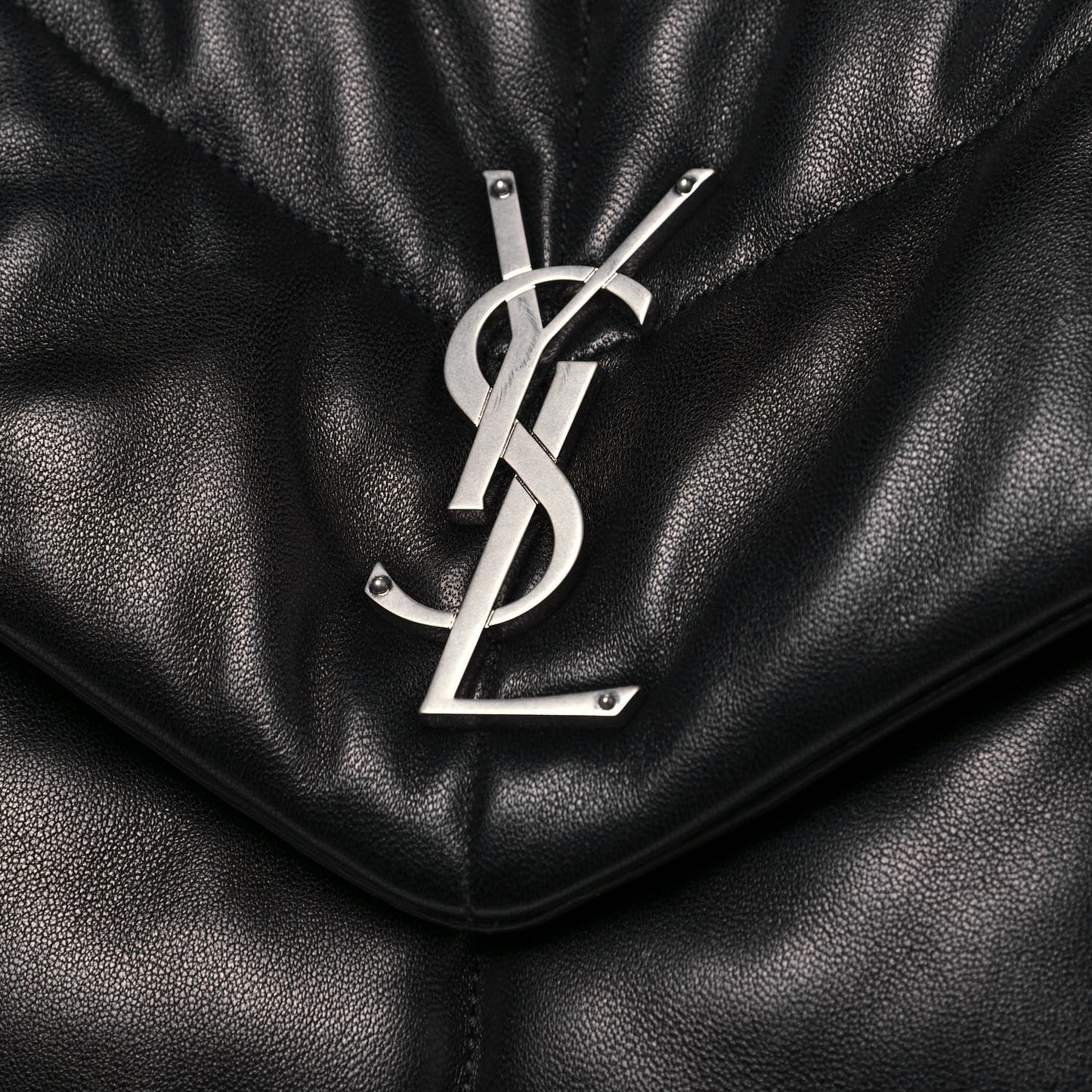 Lambskin Quilted Medium Loulou Puffer Monogram Chain Satchel Black