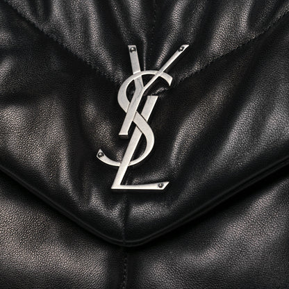 Saint Laurent Lambskin Quilted Medium Loulou Puffer Monogram Chain Satchel Black 8 of 13