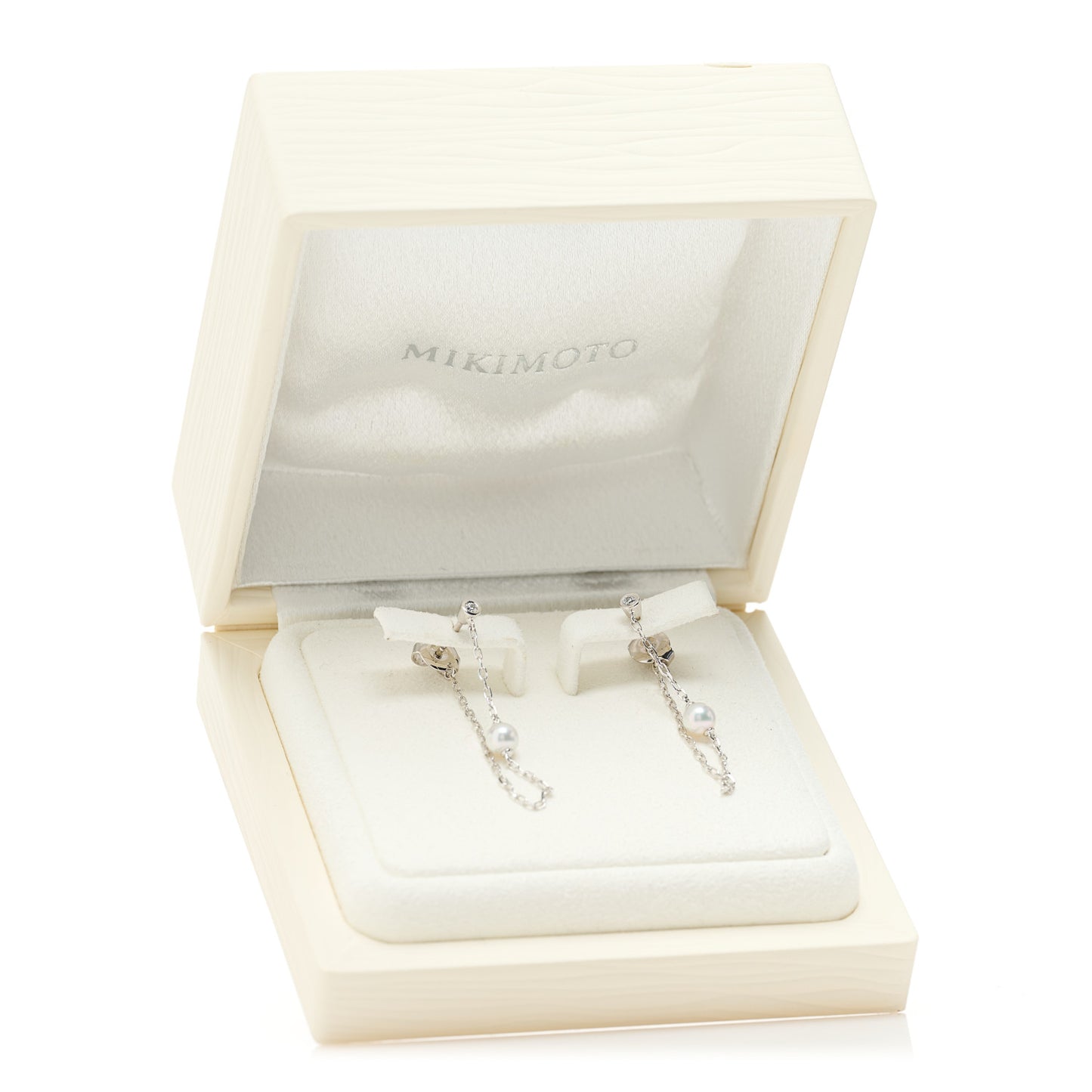 18K White Gold Diamond Akoya Pearl 4.5mm Chain Earrings