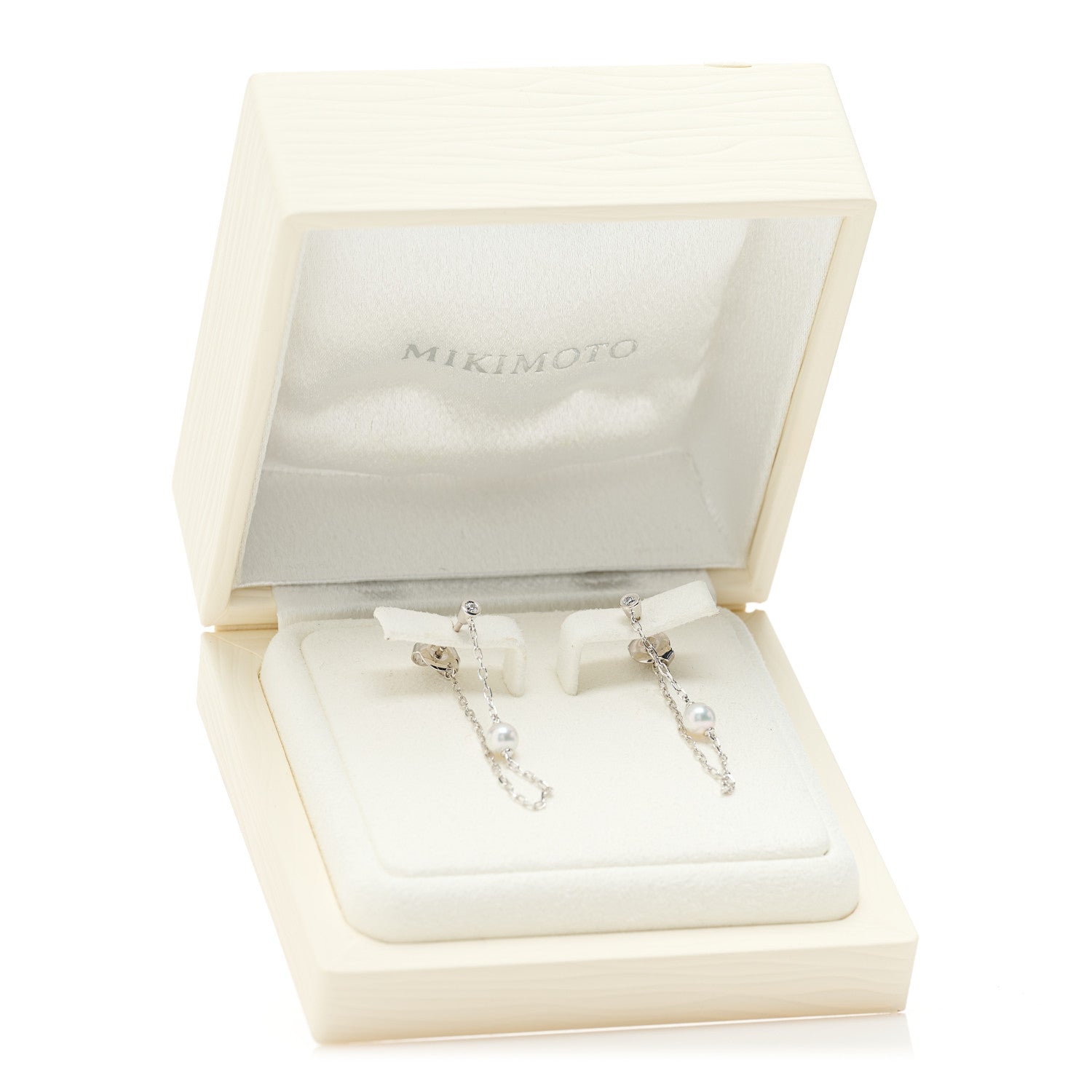 Mikimoto 18K White Gold Diamond Akoya Pearl 4.5mm Chain Earrings 5 of 5