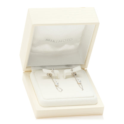 Mikimoto 18K White Gold Diamond Akoya Pearl 4.5mm Chain Earrings 5 of 5