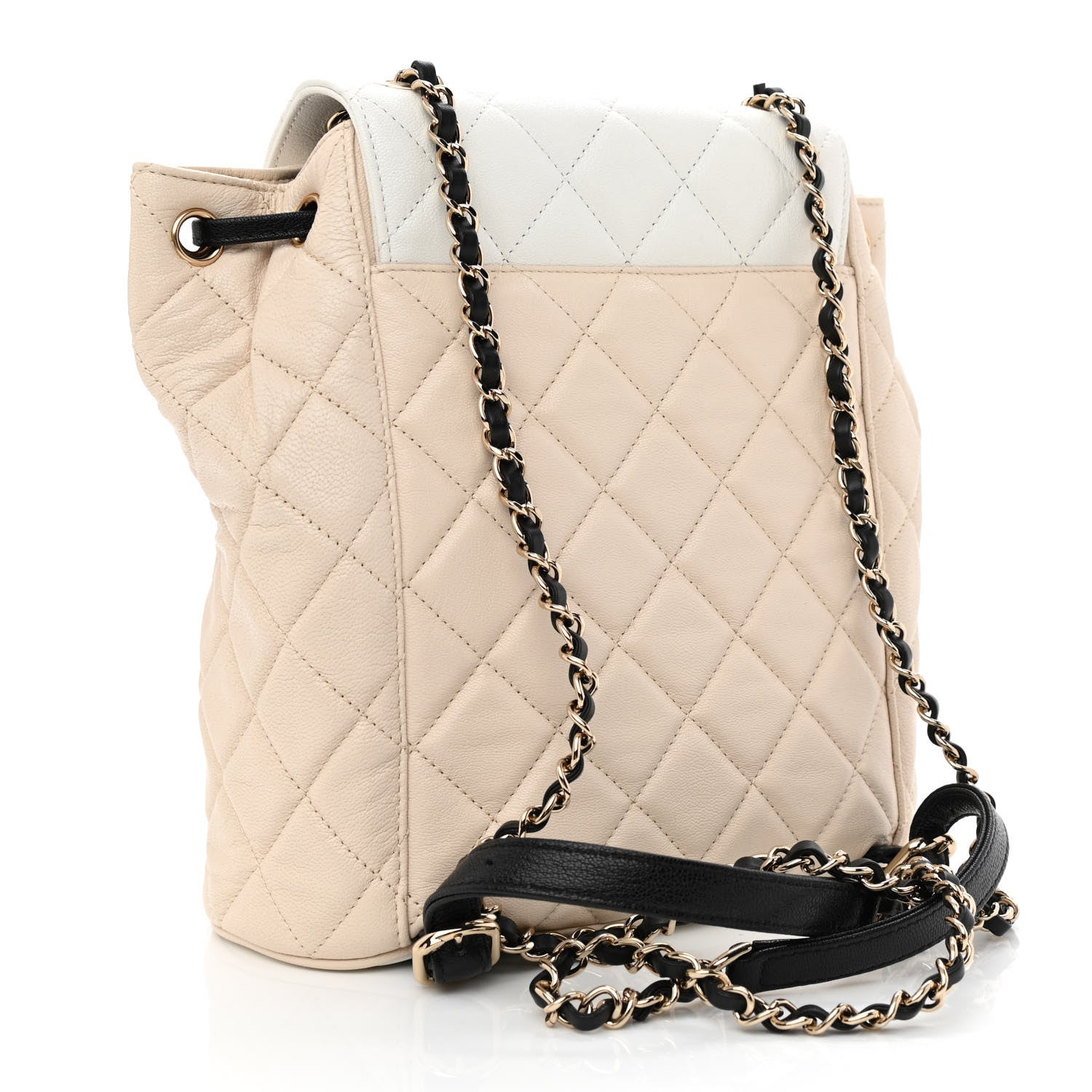 Chanel Goatskin Quilted Duma Drawstring Backpack Beige Black White 3 of 10
