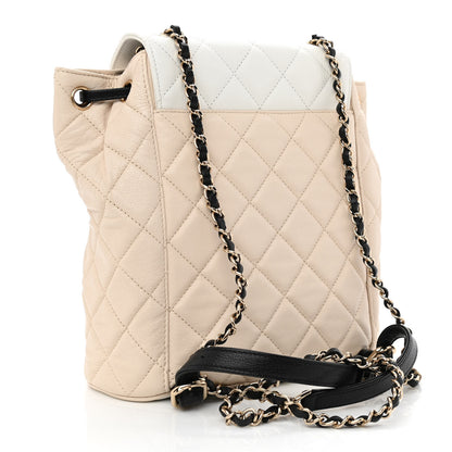 Chanel Goatskin Quilted Duma Drawstring Backpack Beige Black White 3 of 10