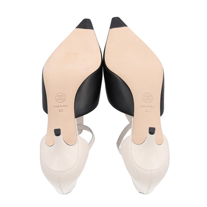 Chanel Lambskin CC Slingback Pumps 40 White Black 7 of 11