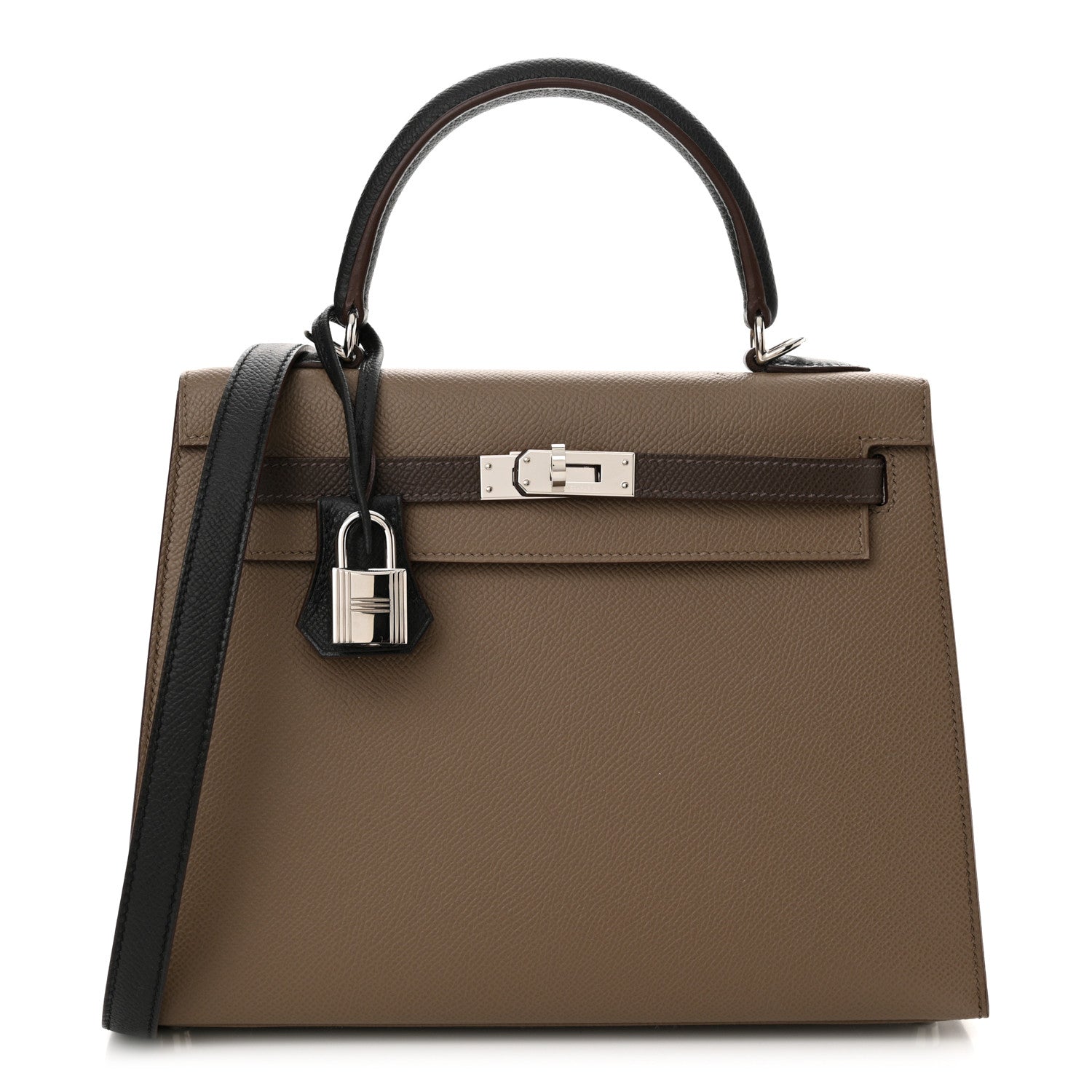 Hermes Epsom Tri-Color Kelly Sellier 25 Ecorce Etoupe Black 1 of 12