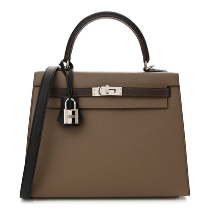 Hermes Epsom Tri-Color Kelly Sellier 25 Ecorce Etoupe Black 1 of 12