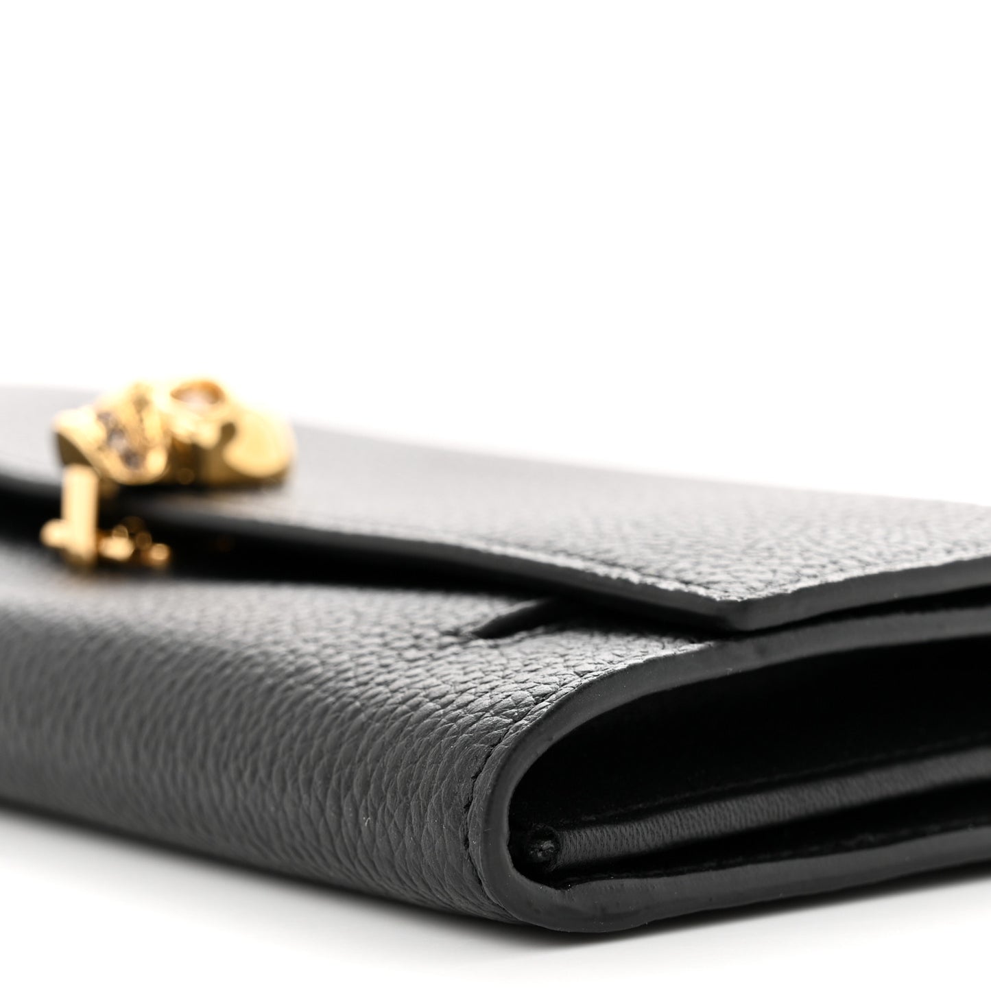 Pebbled Calfskin Skull Wallet on Chain Black