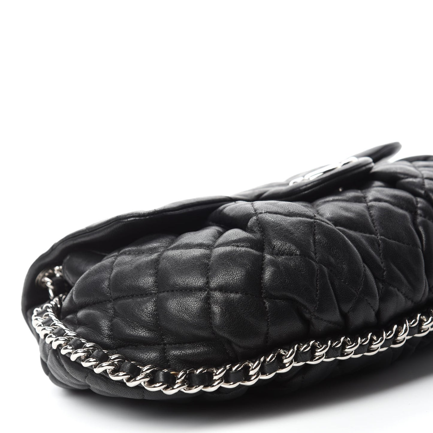 Washed Lambskin Quilted Mini Chain Around Flap Black