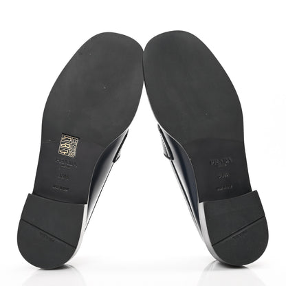Prada Brushed Calfskin Metal Triangle Logo 20mm Loafers 38.5 Blue 5 of 8