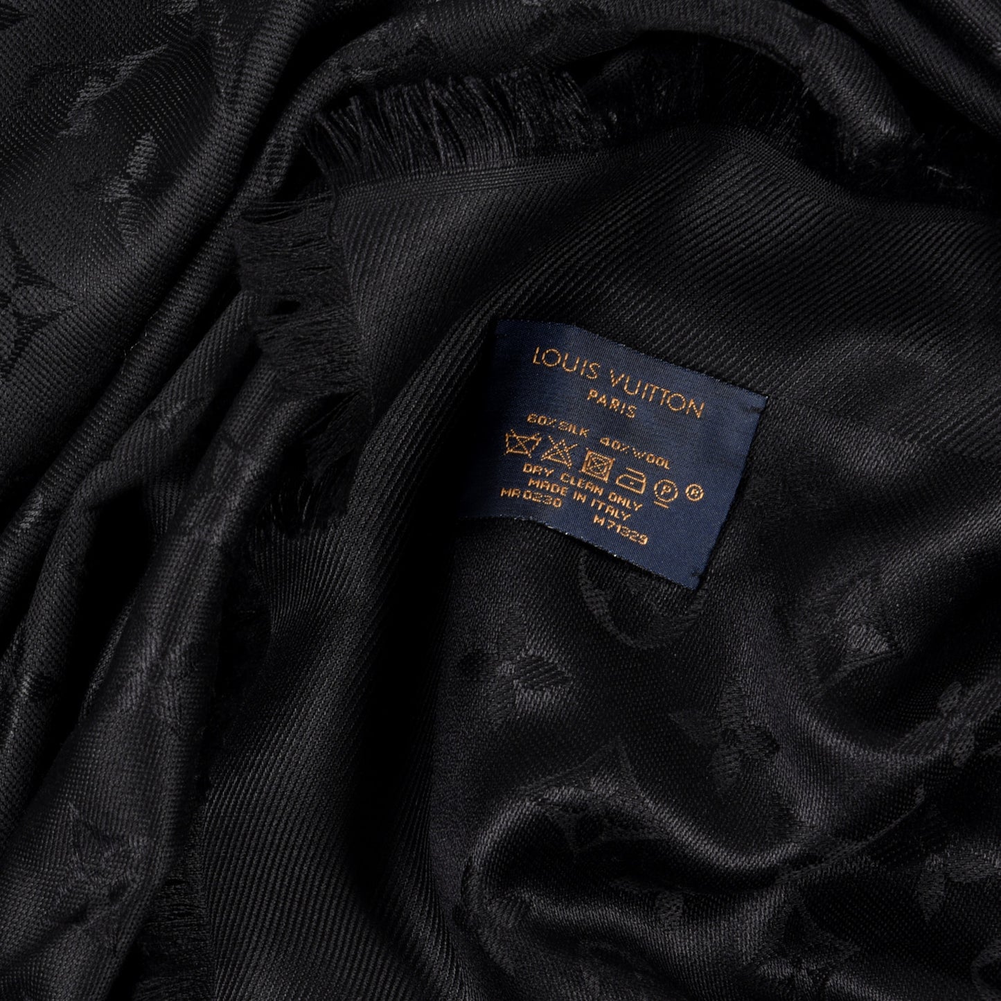 Silk Wool Monogram Shawl Black