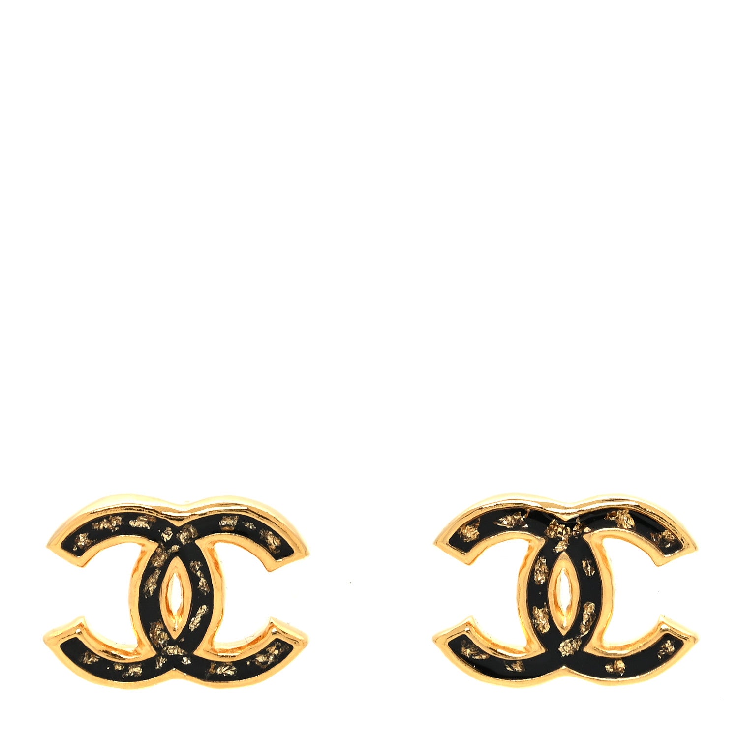 Chanel Resin CC Stud Earrings Black Gold 1 of 5