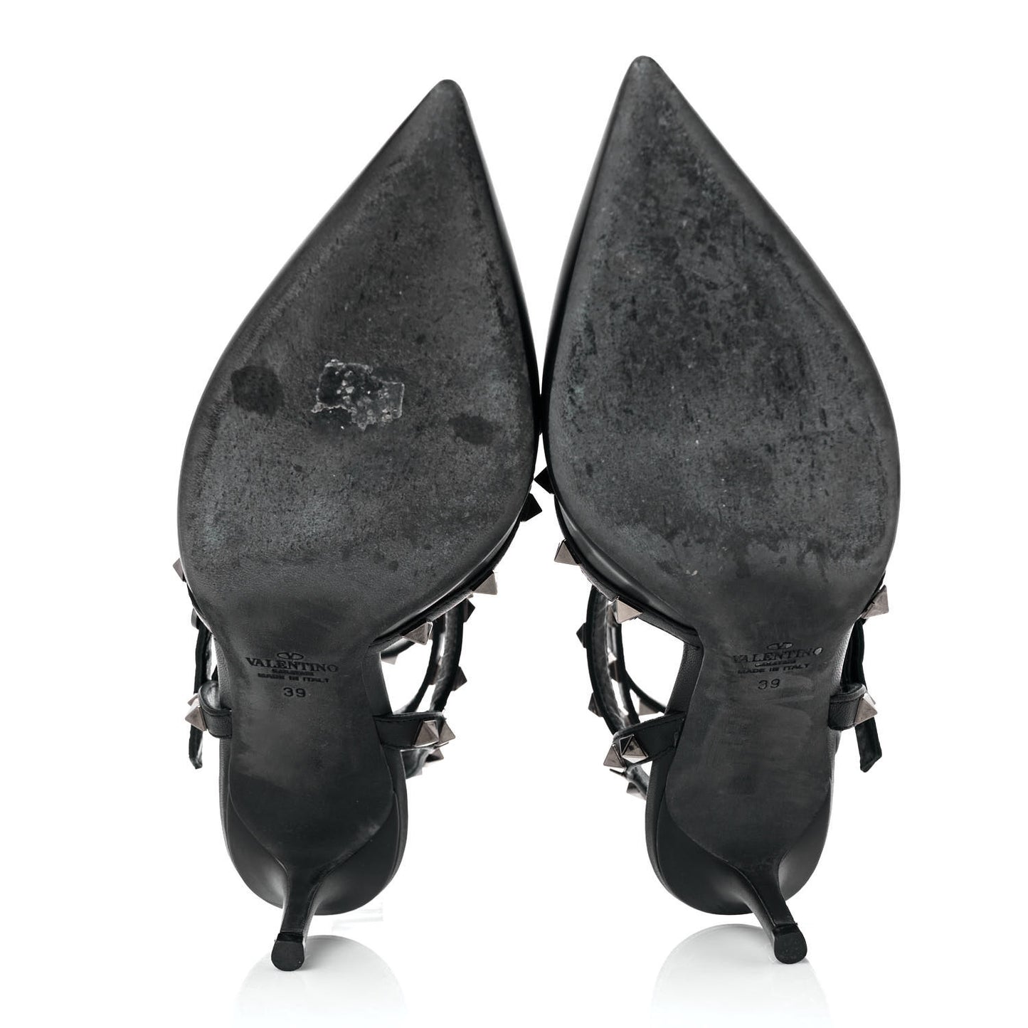 Nappa Rockstud Ankle Strap Low Heel Pumps 39 Black