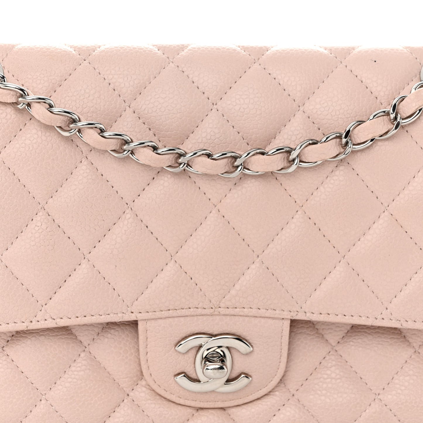 Caviar Quilted Medium Double Flap Light Pink