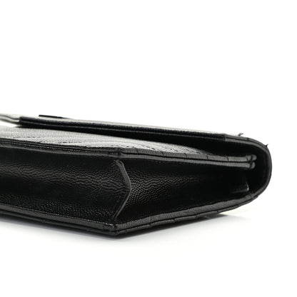 Saint Laurent Grain De Poudre Matelasse Chevron Monogram Envelope Chain Wallet Black 6 of 13