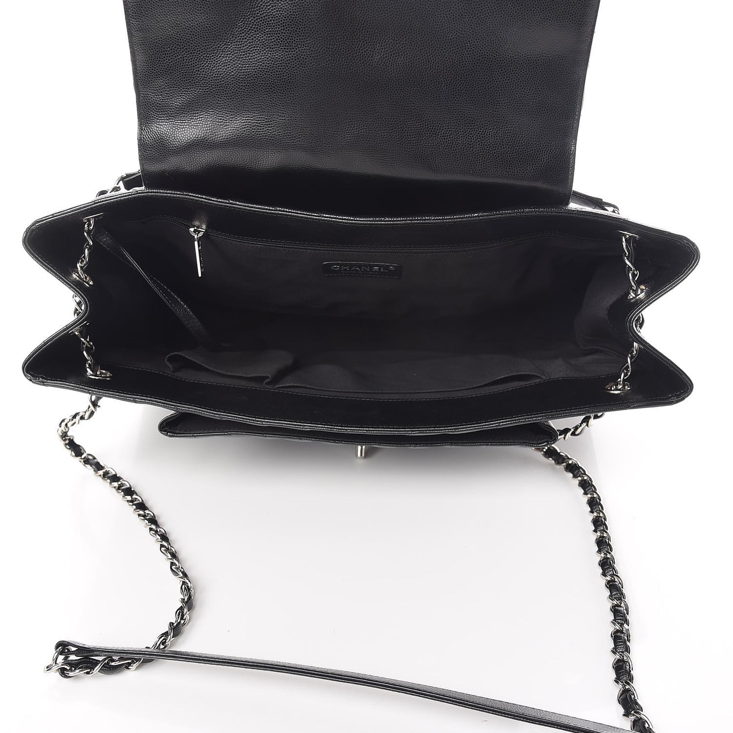 Caviar Chevron Quilted Flap Tote Black