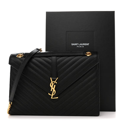 Saint Laurent Grain De Poudre Matelasse Chevron Large Monogram Satchel Black 13 of 13