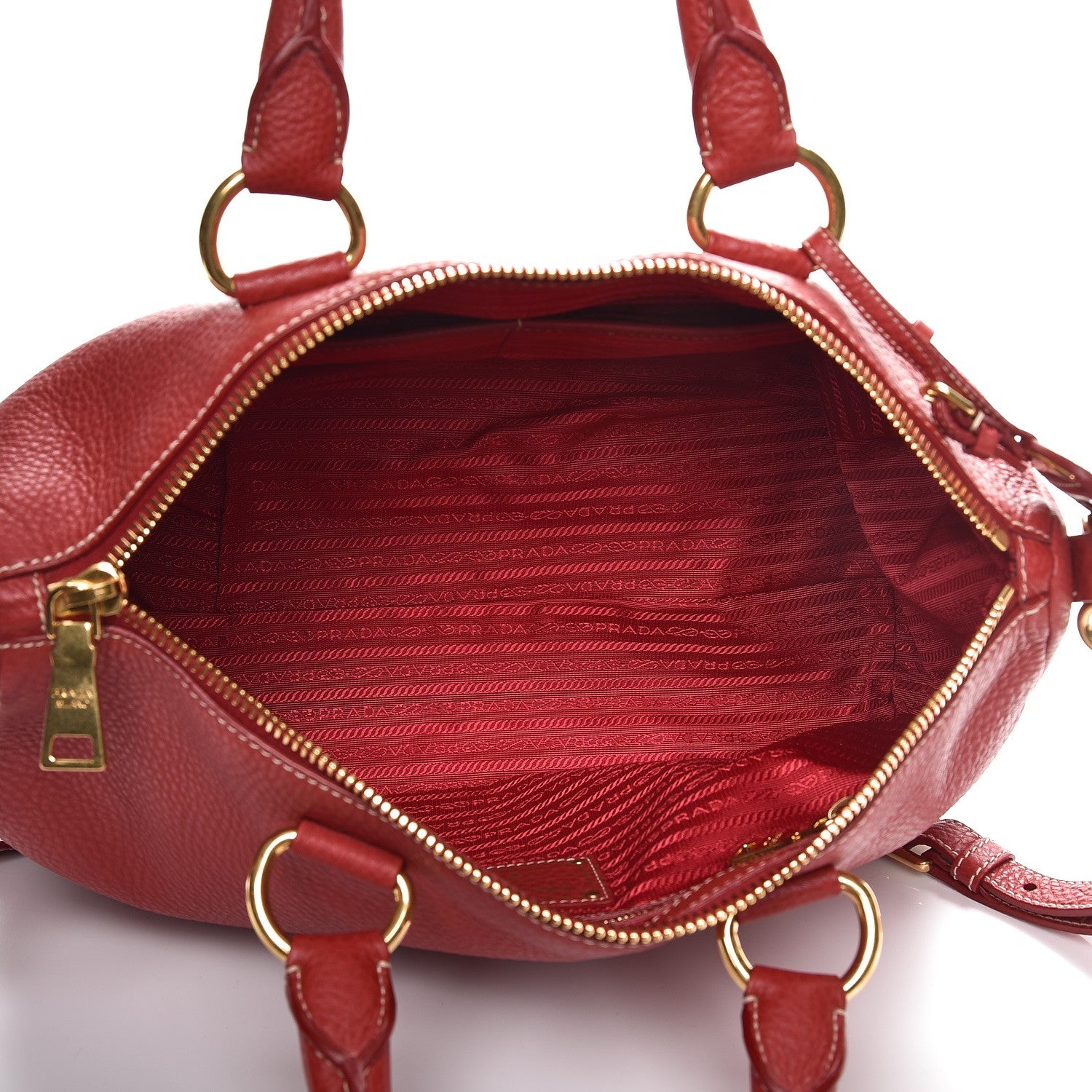 Prada Vitello Daino Top Handle Shoulder Bag Rosso 6 of 13