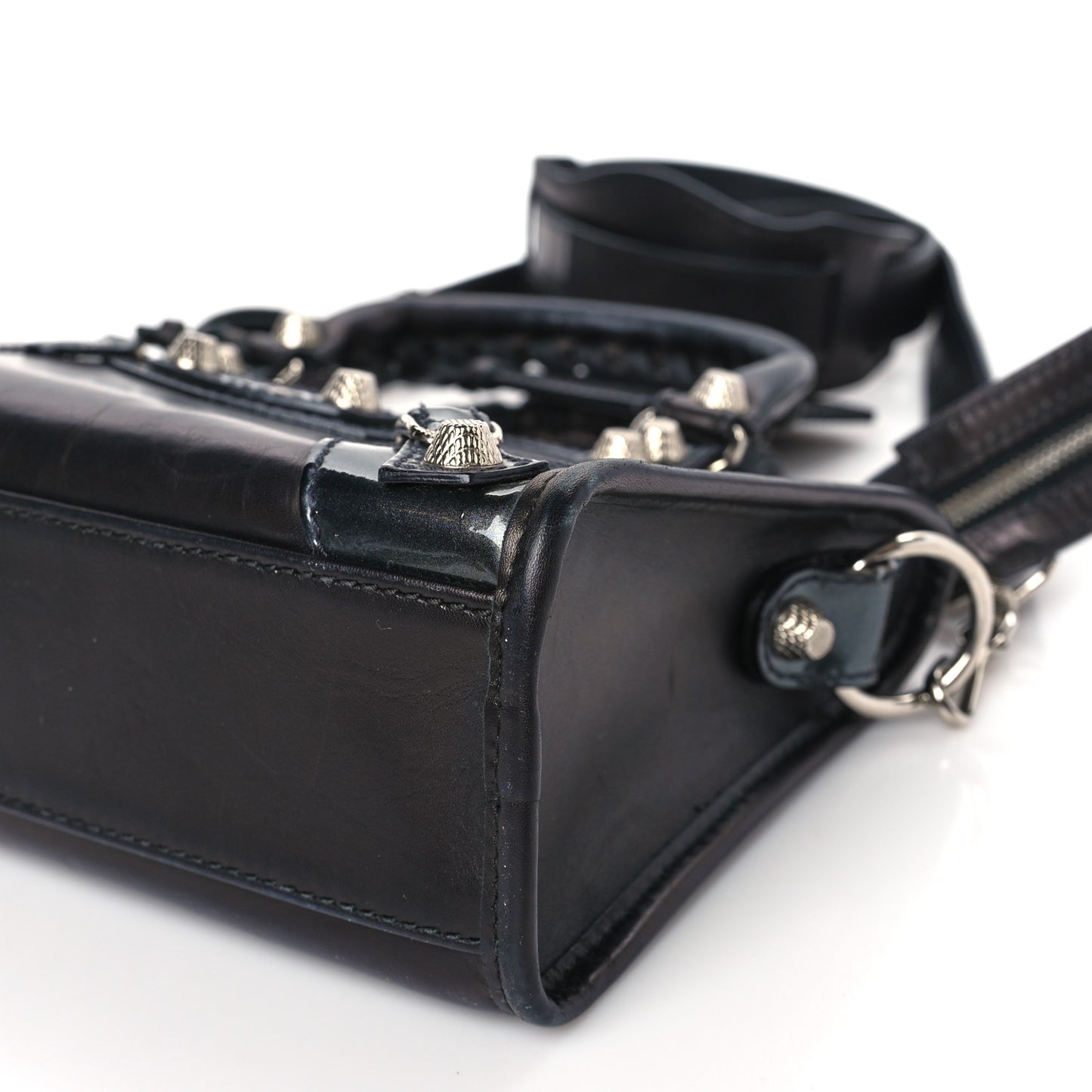 Smooth Calfskin Metallic Patent Giant 12 Silver Hardware Mini City Black Gris