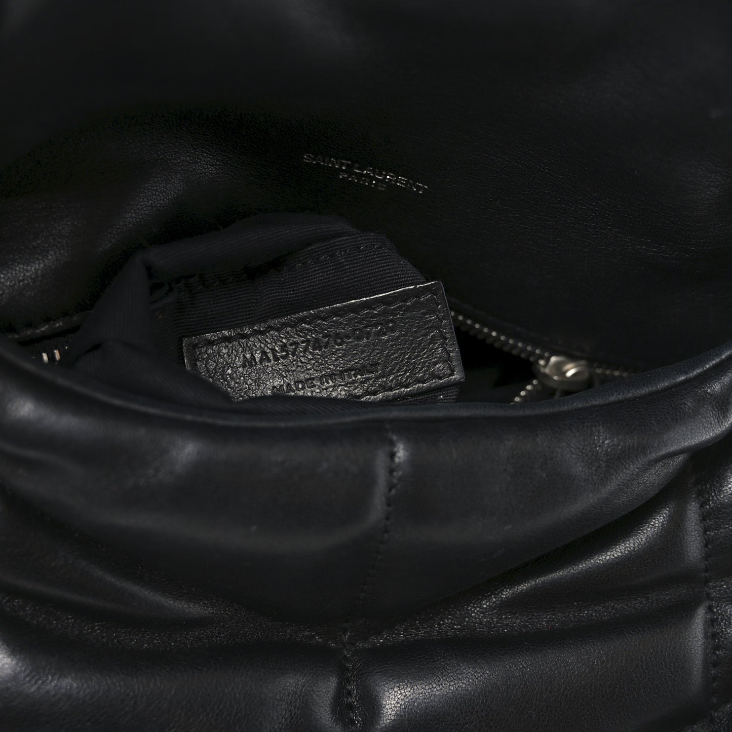 Lambskin Quilted Small Loulou Puffer Monogram Chain Satchel Black