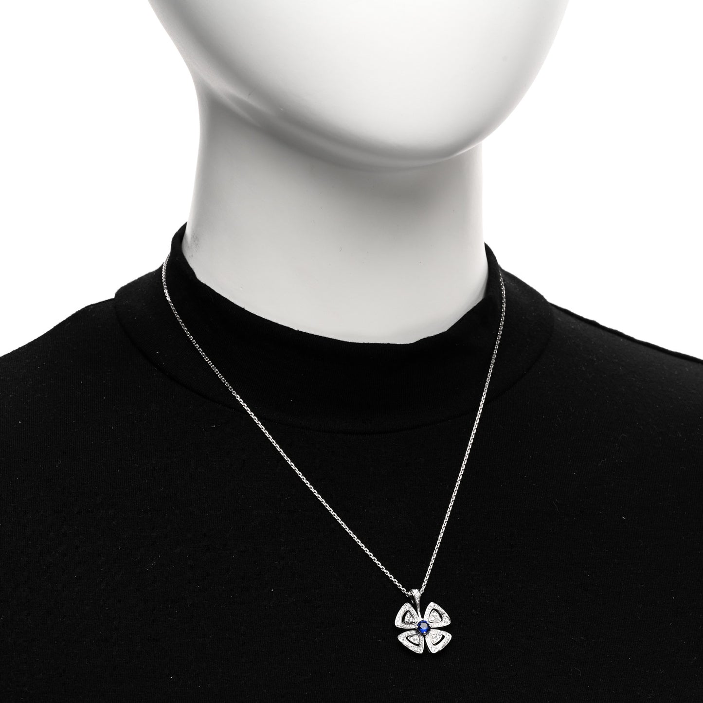 18K White Gold Diamond Blue Sapphire Fiorever Pendant Necklace