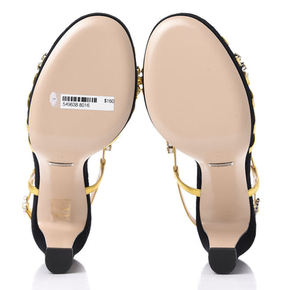 Gucci Velvet Nappa Crystal Zephyra Slingback Platform High Heel Sandals 40 Black Gold 6 of 9