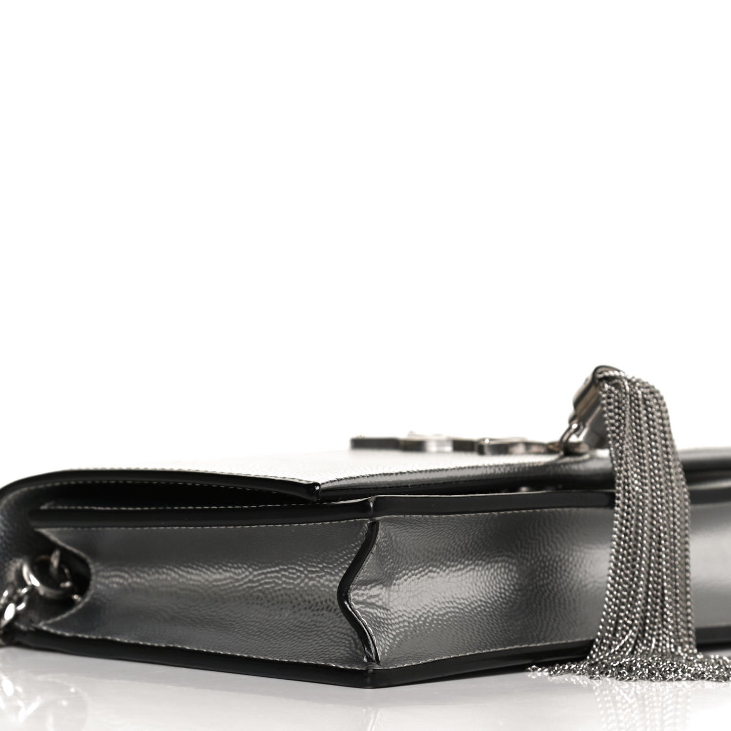 Metallic Grain De Poudre Kate Monogram Tassel Chain Wallet Silver
