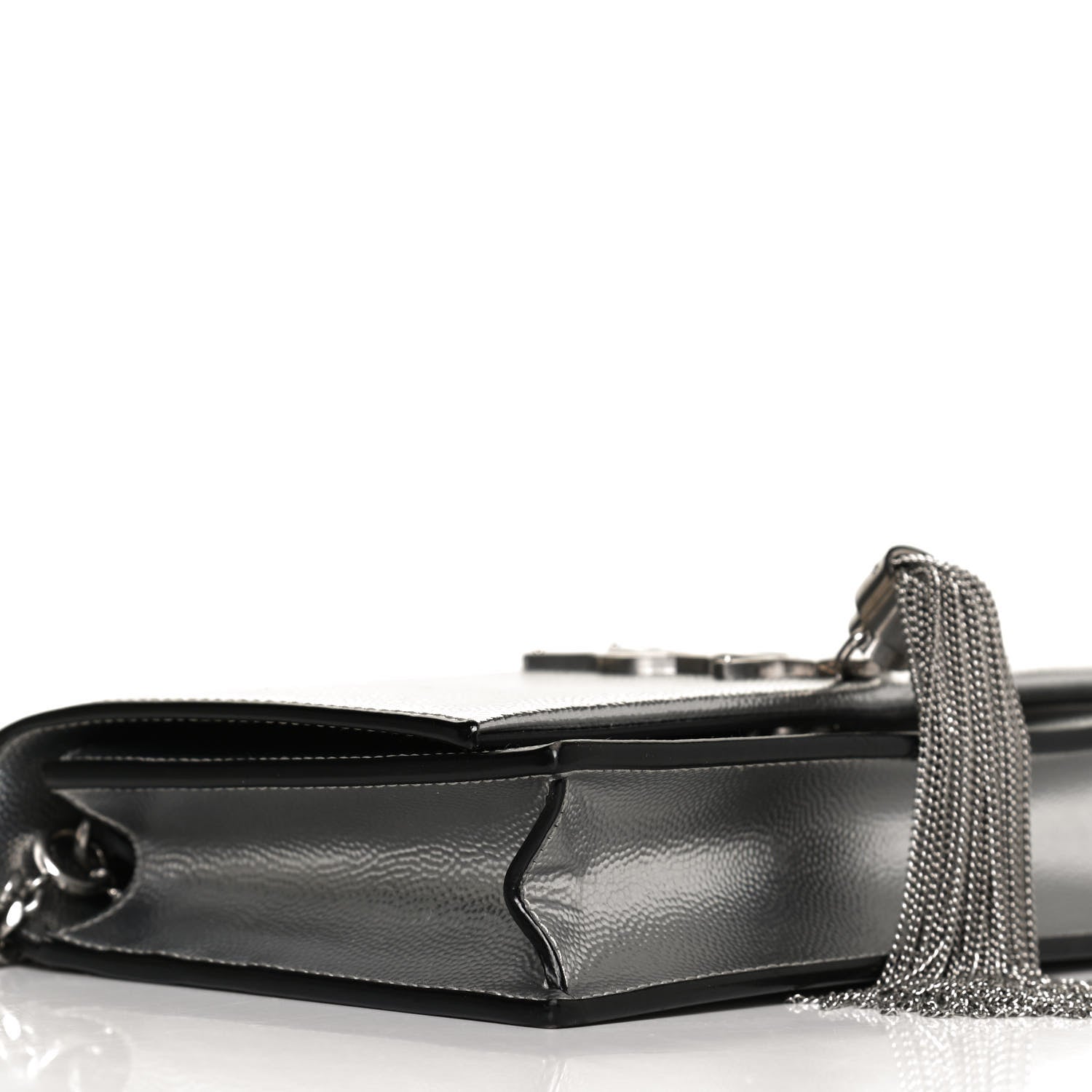 Saint Laurent Metallic Grain De Poudre Kate Monogram Tassel Chain Wallet Silver 8 of 10