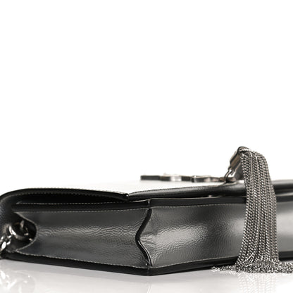 Saint Laurent Metallic Grain De Poudre Kate Monogram Tassel Chain Wallet Silver 8 of 10