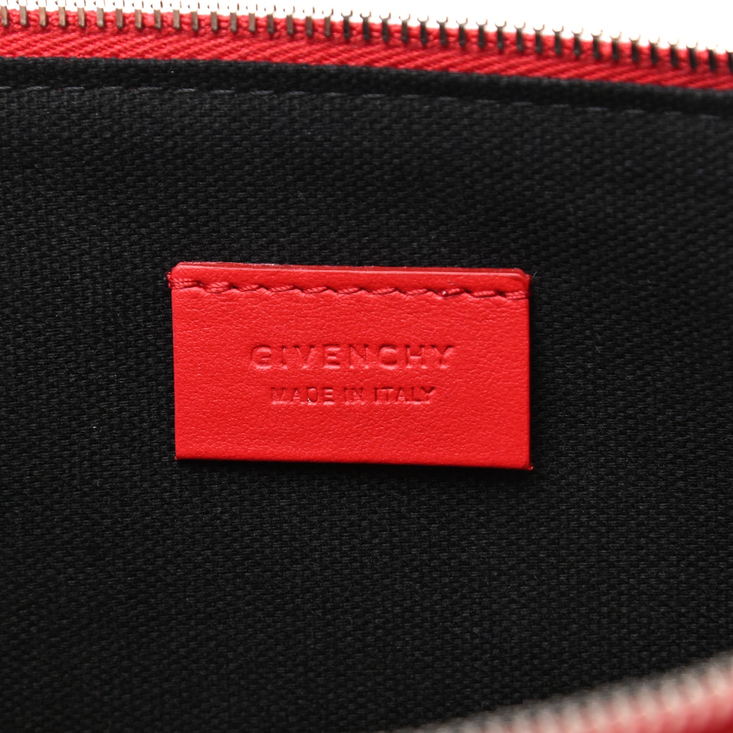 Calfskin Logo Zip Pouch Red