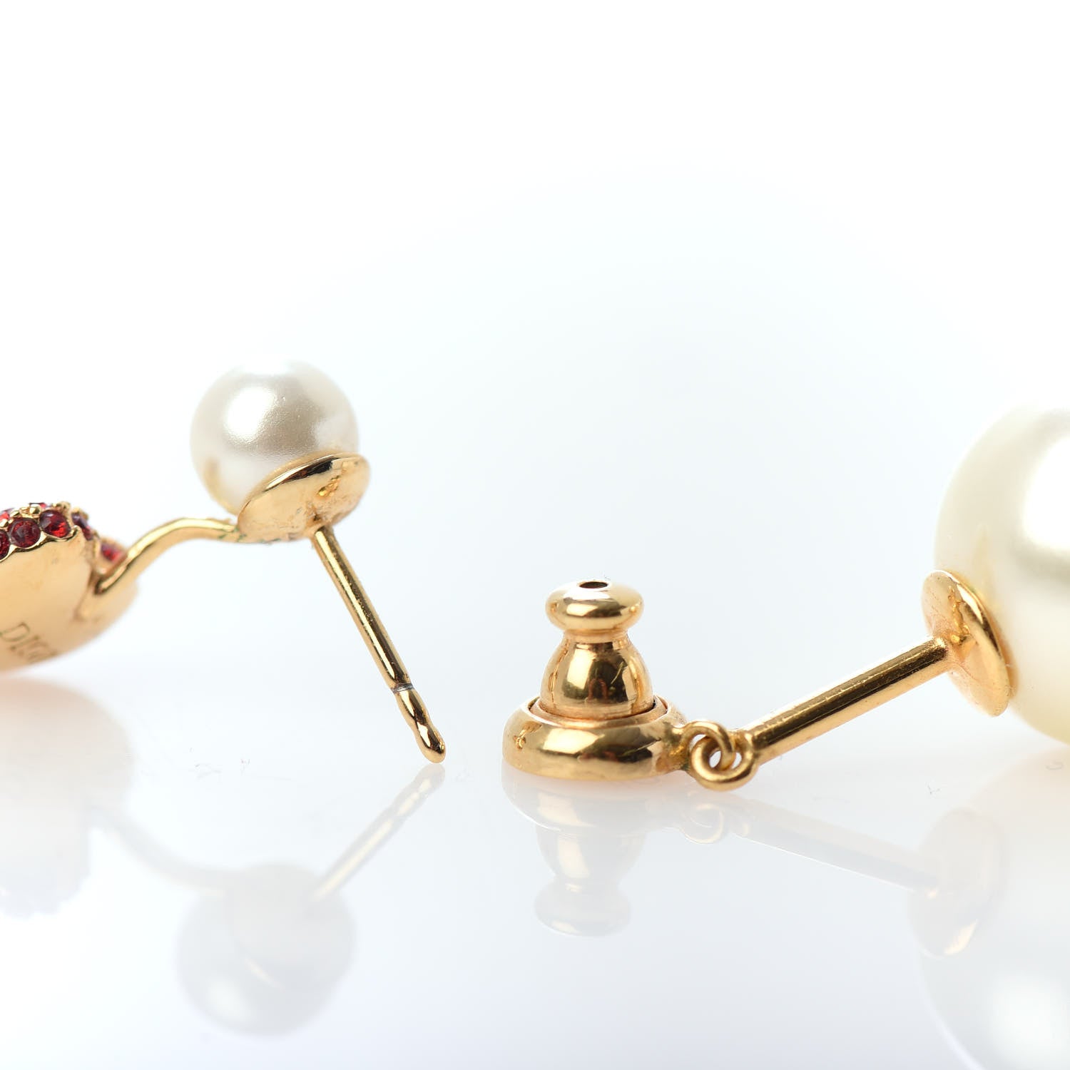Christian Dior Pearl Crystal Heart Tribal Earring Gold Red 4 of 6