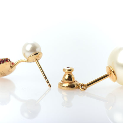 Christian Dior Pearl Crystal Heart Tribal Earring Gold Red 4 of 6