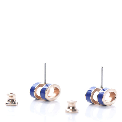 Hermes Rose Gold Lacquered Pop H Earrings Navy Bleu 3 of 5