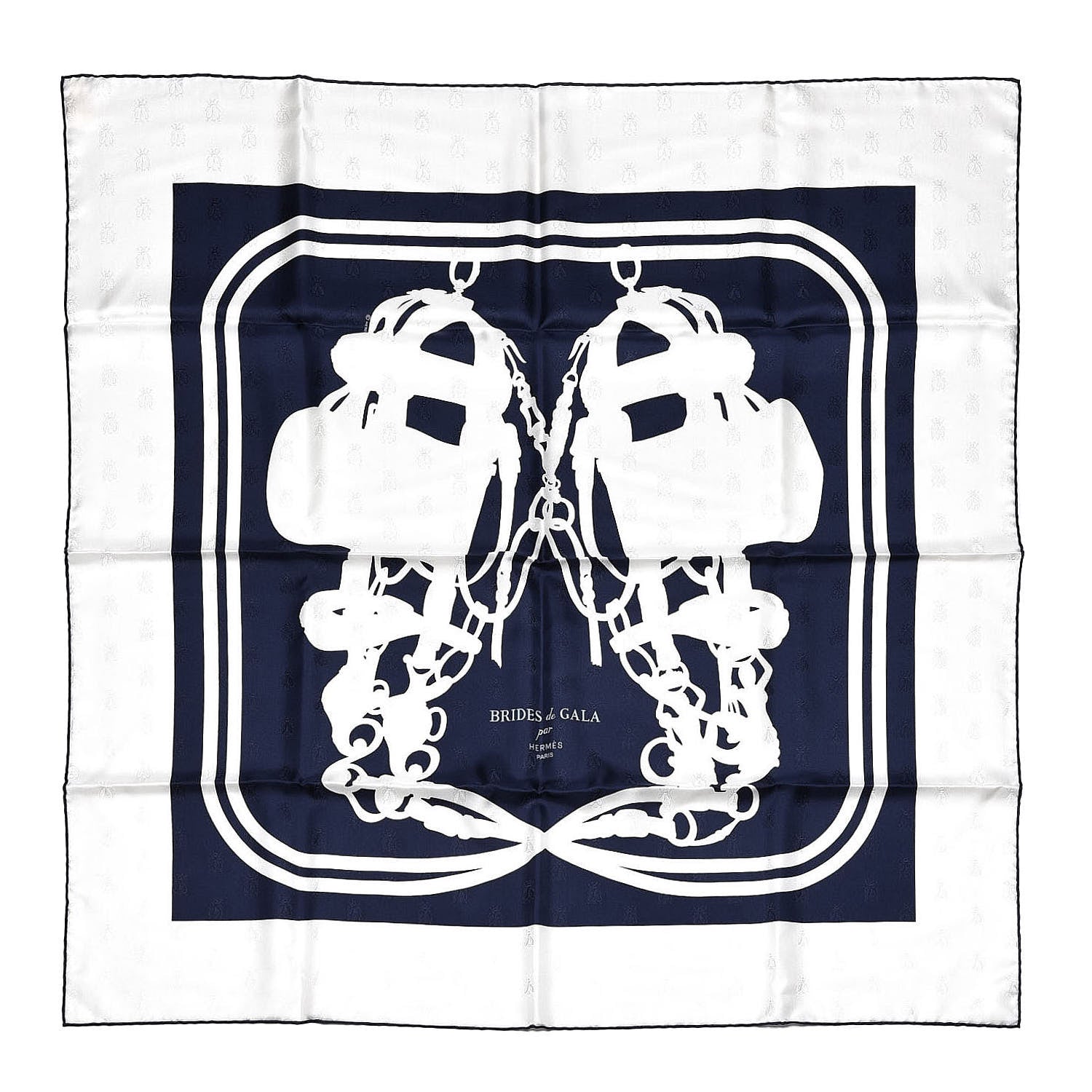 Hermes Silk Brides De Gala Tattoo Scarf 90 Marine Blanc 1 of 4