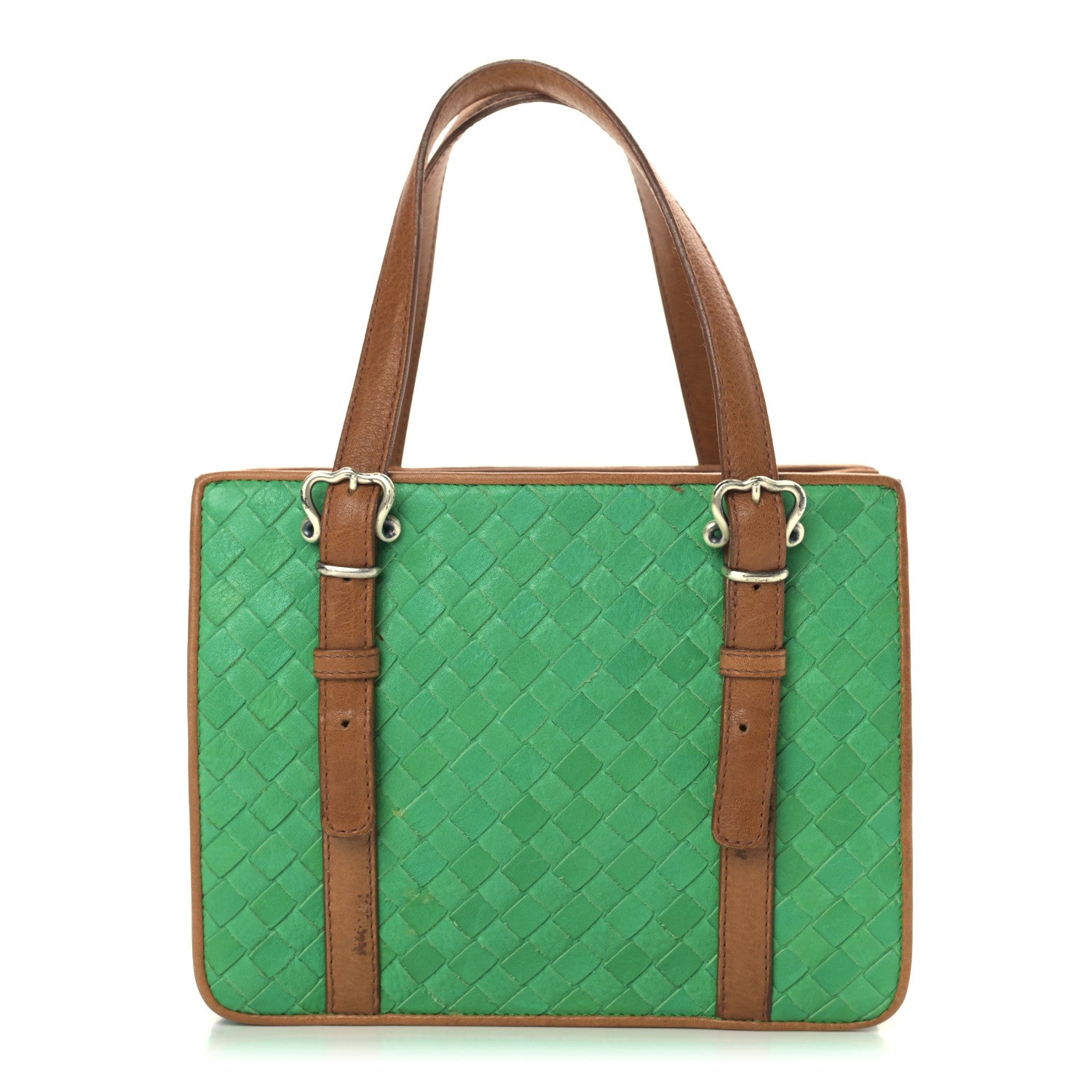 Bottega Veneta Nappa Intrecciato Bi-Color Top Handle Tote Green Brown 1 of 18