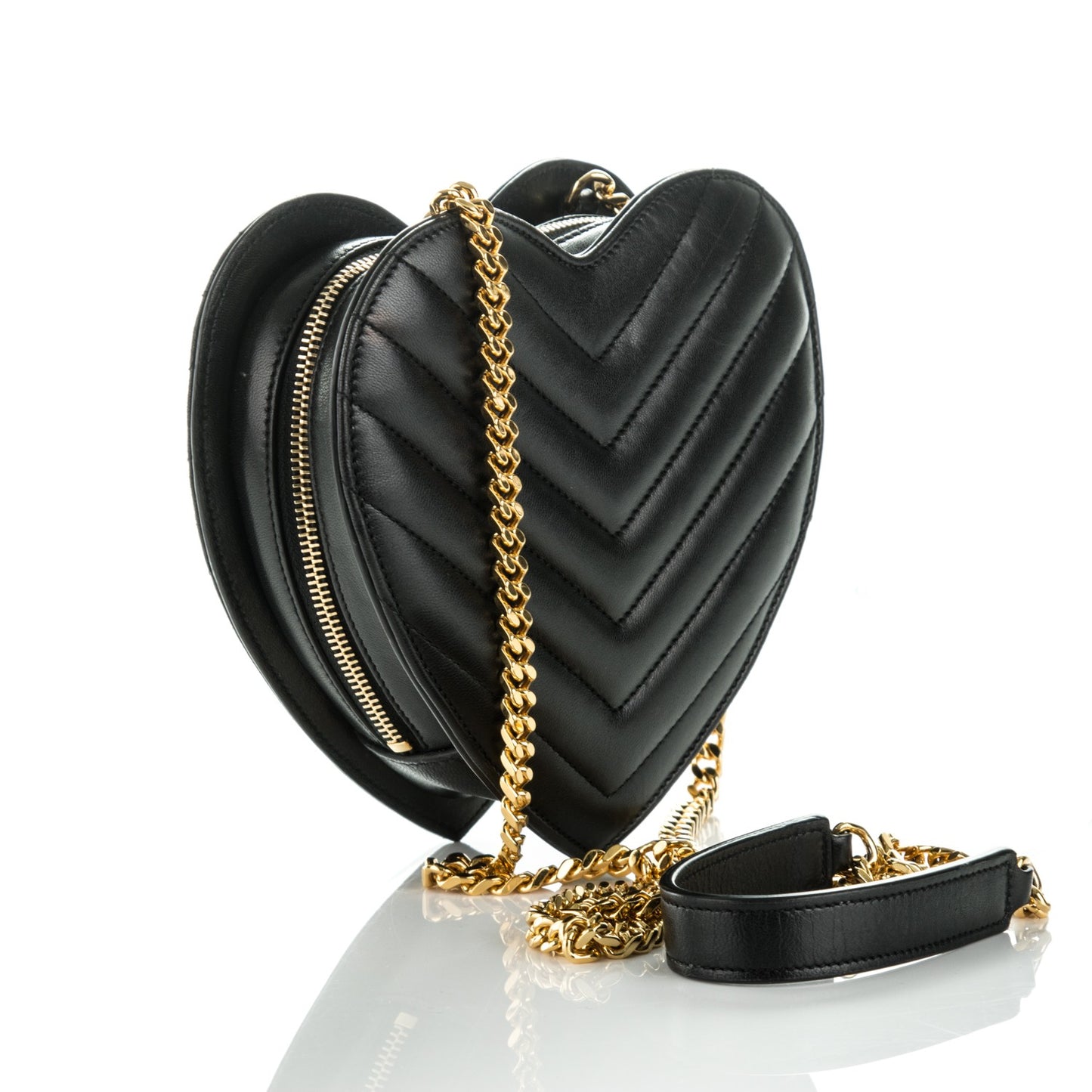 Lambskin Matelasse Chevron Monogram Small Love Heart Chain Bag Black