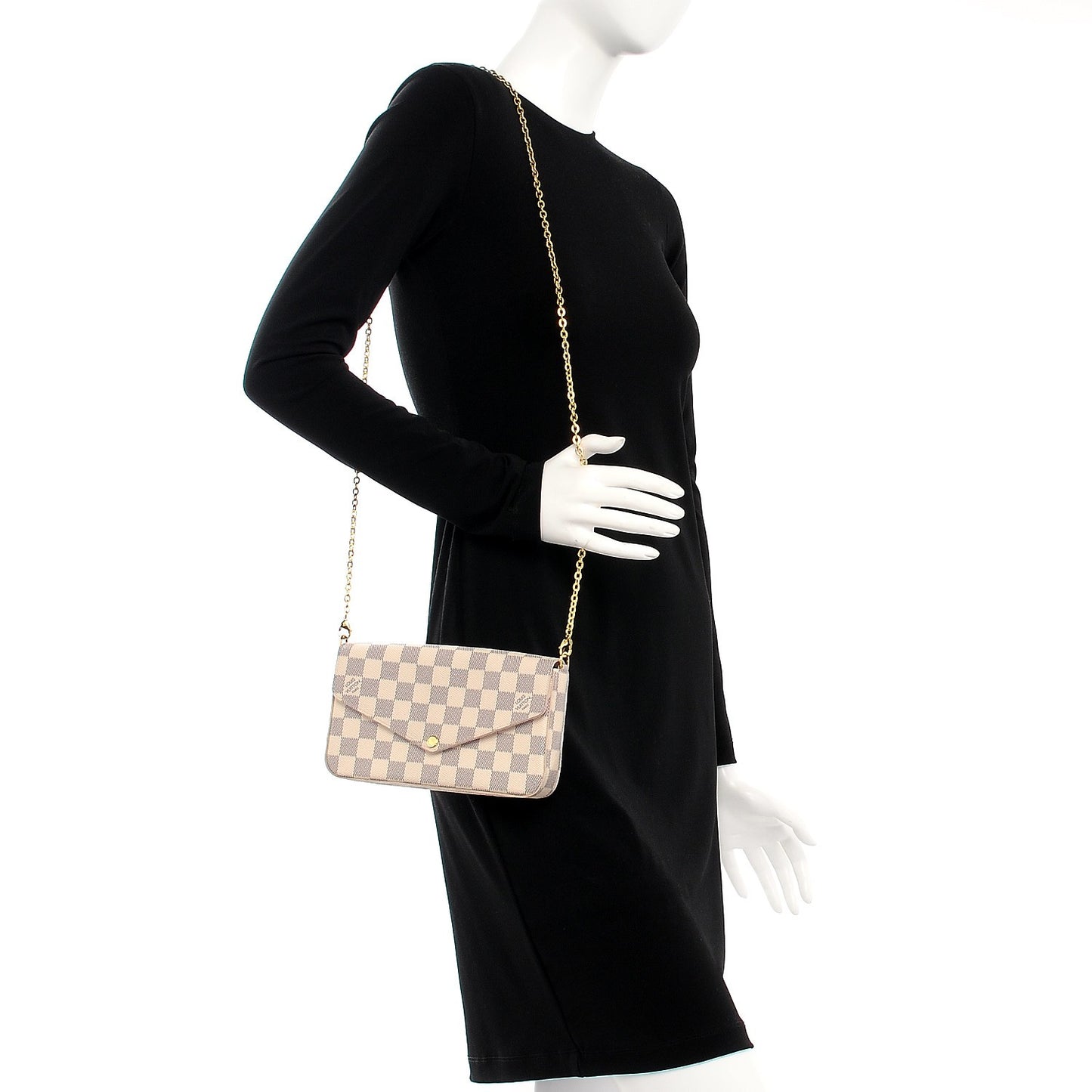 Damier Azur Pochette Felicie Chain Wallet Rose Ballerine