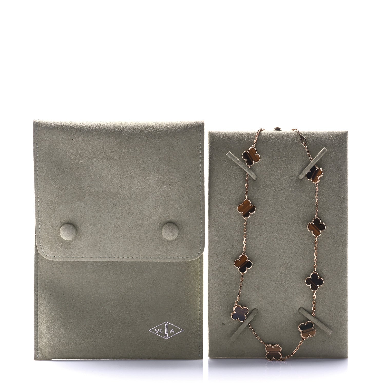 Van Cleef & Arpels 18K Yellow Gold Tiger Eye 10 Motifs Vintage Alhambra Necklace 6 of 6