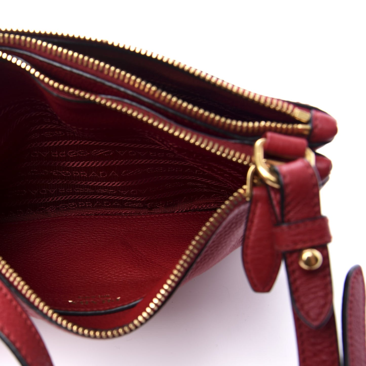 Vitello Daino Double Zip Crossbody Bag Rosso