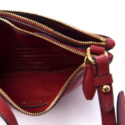 Prada Vitello Daino Double Zip Crossbody Bag Rosso 7 of 11