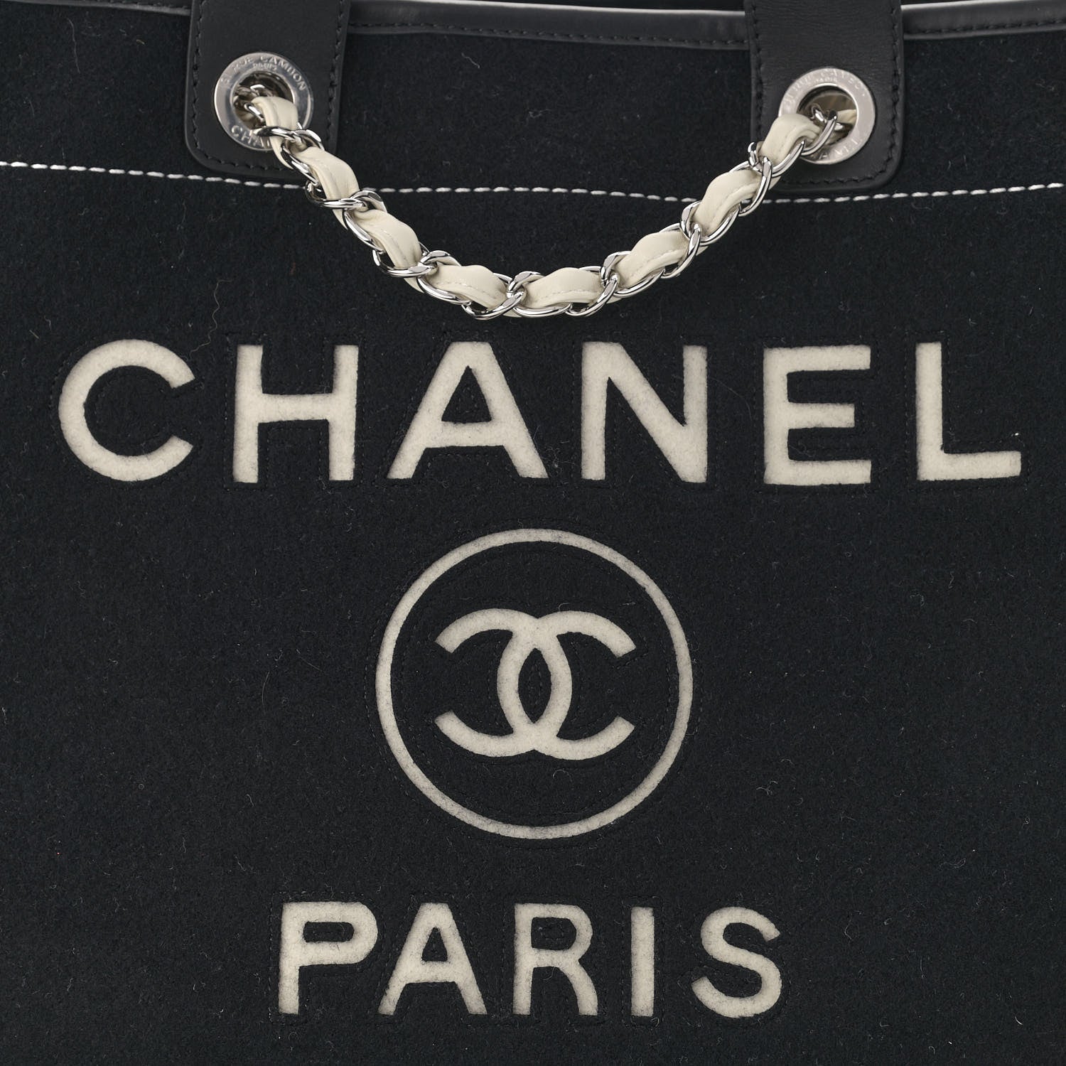 Chanel Wool Felt Calfskin Large Deauville Tote Black White 8 of 10