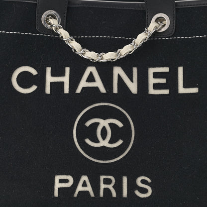 Chanel Wool Felt Calfskin Large Deauville Tote Black White 8 of 10