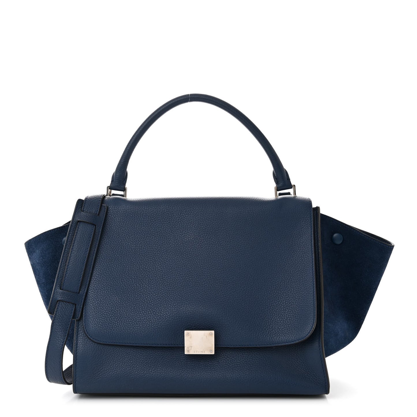 Drummed Calfskin Suede Medium Trapeze Navy Blue
