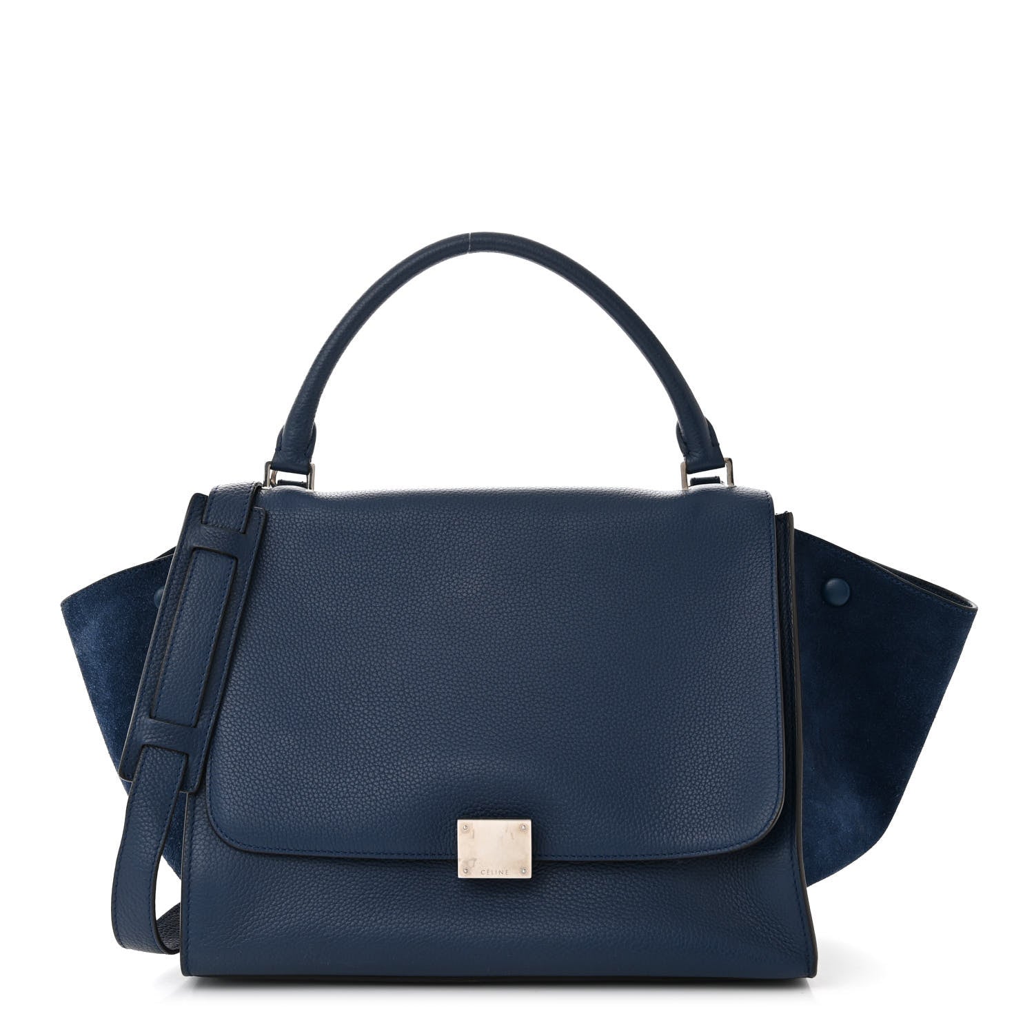 Celine Drummed Calfskin Suede Medium Trapeze Navy Blue 1 of 9