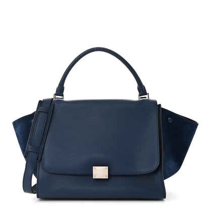 Celine Drummed Calfskin Suede Medium Trapeze Navy Blue 1 of 9
