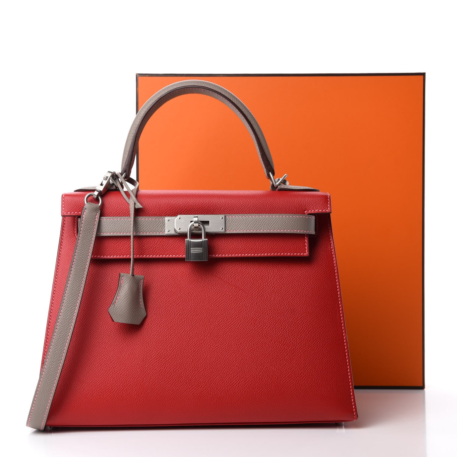 Hermes Epsom Horseshoe Kelly Sellier 28 Rouge Casaque Gris Tourterelle 13 of 13