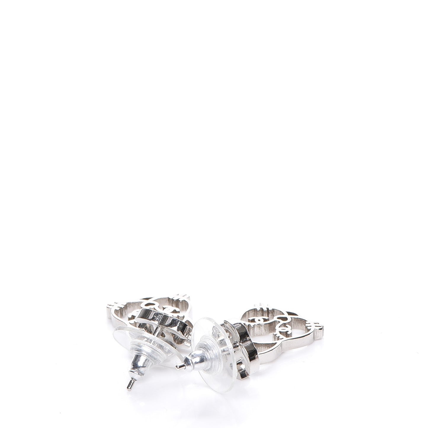 Crystal Emoji Choupette Cat CC Earrings Silver