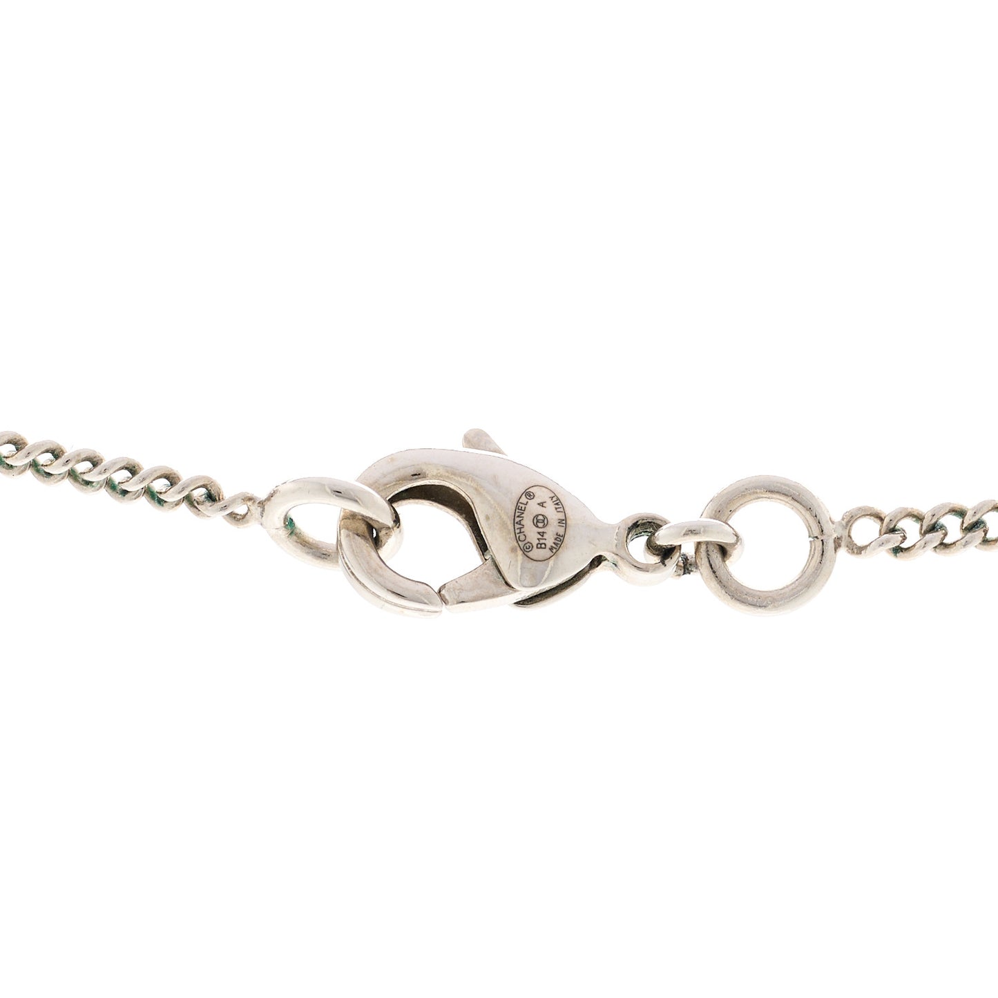 Baguette Crystal Pearl CC Lariat Necklace Silver