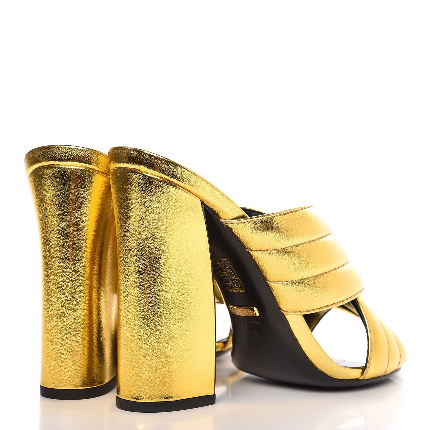Metallic Nappa Webby Crossover High Heel Slide Sandals 41 Oro Vecchio